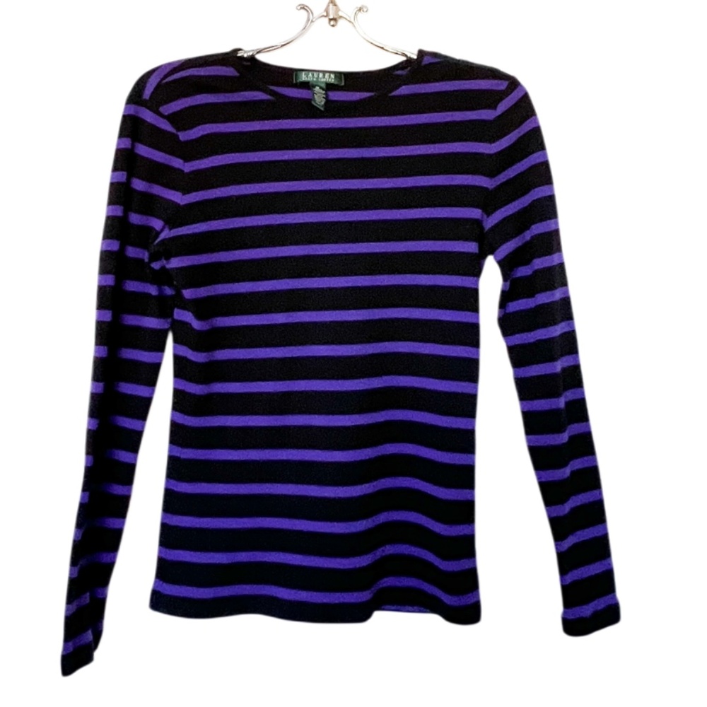 Lauren Ralph Lauren Purple and Black 3/4 Sleeve Shirt with Gold buttons